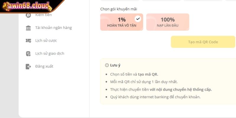 Lưu ý cho thành viên khi nạp tiền Awin68 tránh lỗi
